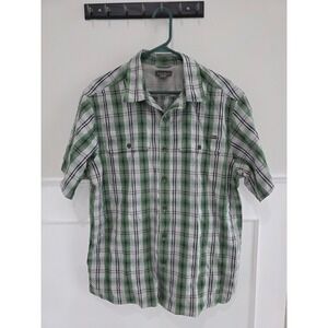 Eddie Bauer Mens Plaid Short Sleeve Button Up Shirt Green Black White Size L